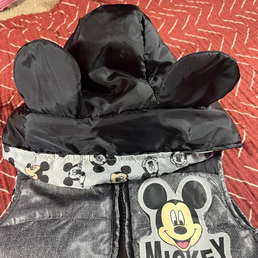 Kids Disney Mickey Mouse Puffer Vest Hooded Ears Sparkle Gray‎ Size 3T